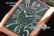 Franck Muller Long Island Swiss Quartz Rose Gold Case Rose Gold Bezel with Green Leather Strap and Green Dial