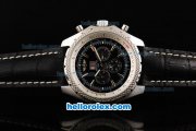 Breitling Bentley Automatic Movement Steel Case with Black Dial and Stick Markers-Black Leather Strap