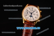 Longines Master Moonphase Chrono Swiss Valjoux 7751 Automatic Yellow Gold Case with White Dial and Arabic Numeral Markers - 1:1 Original