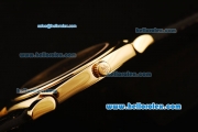 Rolex Cellini Swiss Quartz Yellow Gold Case with Black Dial and Black Leather Strap-Roman Markers