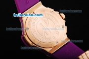 Hublot Big Bang Chronograph Quartz Movement White Dial with Purple Diamond and Purple Rubber Strap-Lady Size