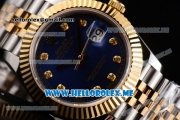 Rolex Datejust II Asia 2813 Automatic Two Tone Case/Bracelet with Dark Blue Dial and Diamonds Markers (BP)