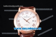 Audemars Piguet Jules Audemars Clone AP Calibre 3120 Automatic Rose Gold Case with White Dial Roman Numeral Markers and Brown Leather Strap (EF)