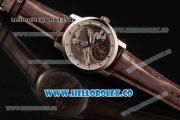 Vacheron Constantin Traditionelle Minute Repeater Tourbillon Swiss Tourbillon Manual Winding Steel Case with Gray Dial and Brown Leather Strap Steel Bezel