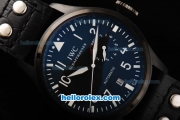 IWC Big Pilot Swiss Valjoux 7750 Automatic Movement PVD Case with Black Dial-White Numeral Markers and Black Leather Strap