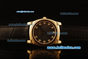 Rolex Cellini Swiss Quartz Yellow Gold Case with Brown Dial and Black Leather Strap-Diamond Markers