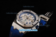 Audemars Piguet Royal Oak Chronograph Swiss Valjoux 7750 Automatic Movement White Dial with Blue Number Markers and Blue Leather Strap