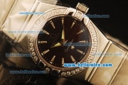 Omega Constellation Swiss Quartz Steel Case with Diamond Bezel and Brown Dial-Stick Markers