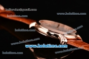 Vacheron Constantin Malte Miyota Quartz Rose Gold Case with Brown Leather Bracelet Diamond Markers and White Dial