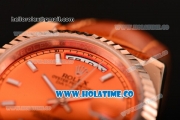 Rolex Day-Date Asia 2813 Automatic Rose Gold Case with Orange Dial Stick Markers and Orange Leather Strap
