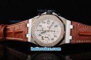 Audemars Piguet Royal Oak Offshore Chronograph Swiss Valjoux 7750 Movement Silver Case with White Dial and Black Numeral Marker-Brown Leather Strap