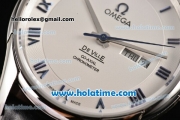 Omega De Ville Co-Axial Annual Calendar Clone 8500 Automatic Steel Case with Blue Roman Numeral Markers and White Dial - 1:1 Original