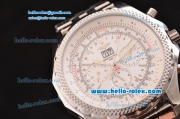 Breitling Bentley 6.75 Big Date Quartz Movement Silver Case with White Dial and Honeycomb Bezel-SS Strap