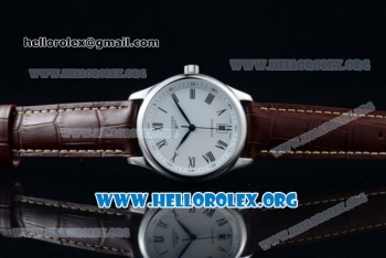 Longines Master Swiss ETA 2824 Automatic Steel Case with White Dial Roman Numeral Markers and Brown Leather Strap (AAAF)