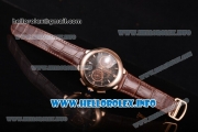 Cartier Rotonde De Chrono Miyota Quartz Rose Gold Case with Black Skeleton Dial and Brown Leather Strap - Stick Markers