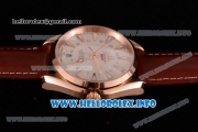 Omega Aqua Terra 150 M GMT Clone Omega 8615 Automatic Rose Gold Case with White Dial Stick Markers and Brown Leather Strap (EF)