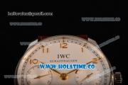 IWC Portuguese Asia Automatic Steel Case with Rose Gold Arabic Numeral Markers White Dial and Brown Leather Strap