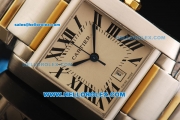 Cartier Tank Swiss ETA 2671 Automatic Movement Steel Case with White Dial and Two Tone Strap