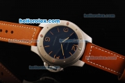 Panerai Radiomir Asia 6497 Manual Winding Movement Steel Case with Blue Dial and Brown Leather Strap