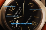 Panerai Luminor Marina Pam 005 Swiss ETA 6497 Manual Winding Movement Steel Case with Black Dial and Leather Strap