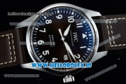 IWC Pilot's Watch Mark XVIII Miyota 9015 Automatic Steel Case Black Dial With Arabic Numeral Markers Brown Leather Strap