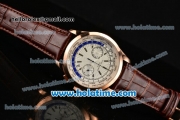 Patek Philippe Complicated World Time Chrono Miyota Quartz Rose Gold Case with White Dial and Stick Markers