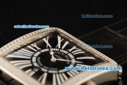 Franck Muller Master Square Swiss ETA Quartz Movement Black Dial with Diamond Bezel and Black Leather Strap