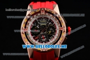 Richard Mille RM 60-01 Asia 2813 Automatic Rose Gold Case with Skeleton Dial and Red Rubber Strap Rose Gold Bezel (EF)