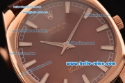 Rolex Cellini Danaos Swiss Quartz Rose Gold Case with Brown Leather Strap Brown Dial Stick Markers