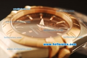 Omega Constellation Swiss Quartz Steel Case with Rose Gold Bezel and Brown Dial-Rose Gold Stick Markers