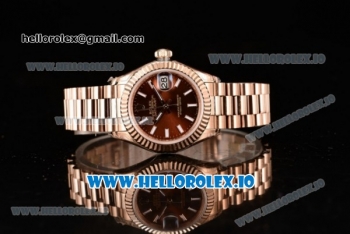 Rolex Datejust Swiss ETA 2671 Automatic Rose Gold Case with Brown Dial Stick Markers and Rose Gold Bracelet (BP)