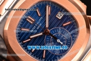 Patek Philippe Nautilus Chrono Swiss Valjoux 7750-CHG Automatic Two Tone with Blue Dial and Stick Markers (BP)