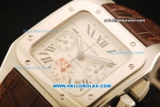 Cartier Santos 100 Swiss Valjoux 7753 Automatic Movement White Dial with Brown Leather Strap