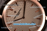 Vacheron Constantin Malte Miyota Quartz Rose Gold Case with Black Leather Bracelet Grey Dial and Stick Markers