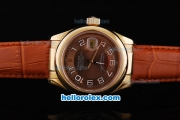 Rolex Datejust Oyster Perpetual Automatic Smooth Gold Case with Brown Dial and White Number Marking-Leather Strap