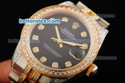 Rolex Datejust Automatic Movement Black Dial with Diamond Markers and Two Tone Strap