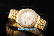 Rolex Day Date II Automatic Movement Full Gold with Diamond Bezel-Silver Dial and Diamond Markers