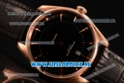 Omega De Ville Tresor Master Co-Axial Clone Omega 8801 Automatic Rose Gold Case with Black Dial and Black Leather Strap - 1:1 Original