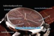 Cartier Rotonde Asia ST17 Automatic Steel Case with Black Leather Strap and Brown Dial