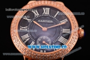 Cartier Ballon Bleu De Small Swiss Quartz Rose Gold Case with Diamonds Bezel Blue Dial and Blue Leather Strap - White Markers