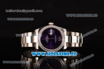 Rolex Datejust Asia 2813 Automatic Steel Case with Purple Dial Diamonds Bezel and Roman Numeral Markers (BP)