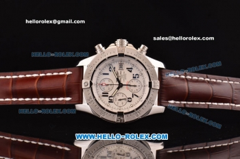 Breitling Avenger Chrono Swiss Valjoux 7750-SHG Automatic Stainless Steel Case Numeral Markers with Brown Leather Strap and White Dial