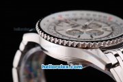 Breitling Navitimer Chronograph Quartz Movement Silver Case with White Dial and SS Strap-Stick Markers