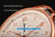 IWC Portuguese Chrono Miyota Quartz Rose Gold Case with Orange Leather Strap White Dial and Arabic Numeral Markers