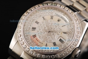 Rolex Day-Date Automatic Full Steel With Diamond Bezel and Diamonds Dial