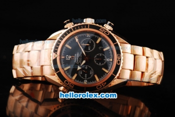 Omega Seamaster Swiss Valjoux 7750 Chronograph Movement Full Rose Gold Case/Strap with Black Dial and Stick Hour Marker