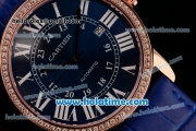 Cartier Ronde Solo Swiss ETA 2836 Automatic Rose Gold Case with Diamond Bezel Blue Dial and Blue Leather Strap