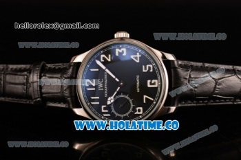 IWC Portugieser Hand-Wound Asia 6497 Manual Winding Steel Case with Black Dial Black Leather Strap and White Arabic Numeral Markers