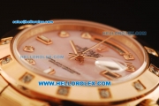 Rolex Day Date Automatic Rose Glod Case with Diamond Bezel Pink MOP Dial and Diamond Markers-Rose Gold Strap