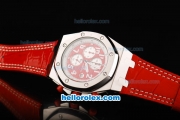 Audemars Piguet Royal Oak Offshore Japanese Miyota Quartz Movement with Red/White Dial and Silver Case-Red Leather Strap
